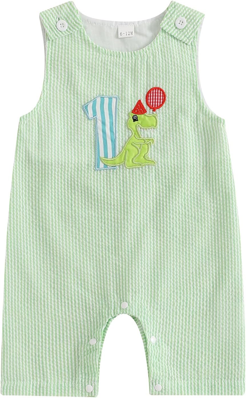 Baby Boy Birthday Outfit Sleeveless 1st Embroidery Birthday Romper Jumpsuit Cute One Piece Cake Smash Outfits