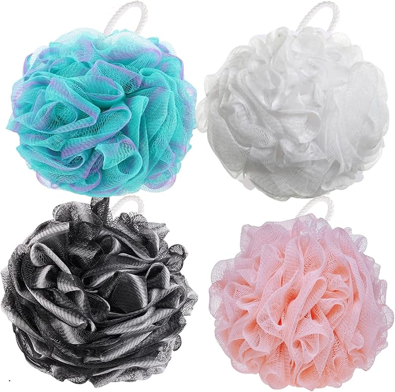 BTYMS 4 Pieces Shower Loofahs Bath Sponges 60g/pcs Mesh Puffs Body Scrub Luffas Bath Scrunchies for Shower Exfoliate