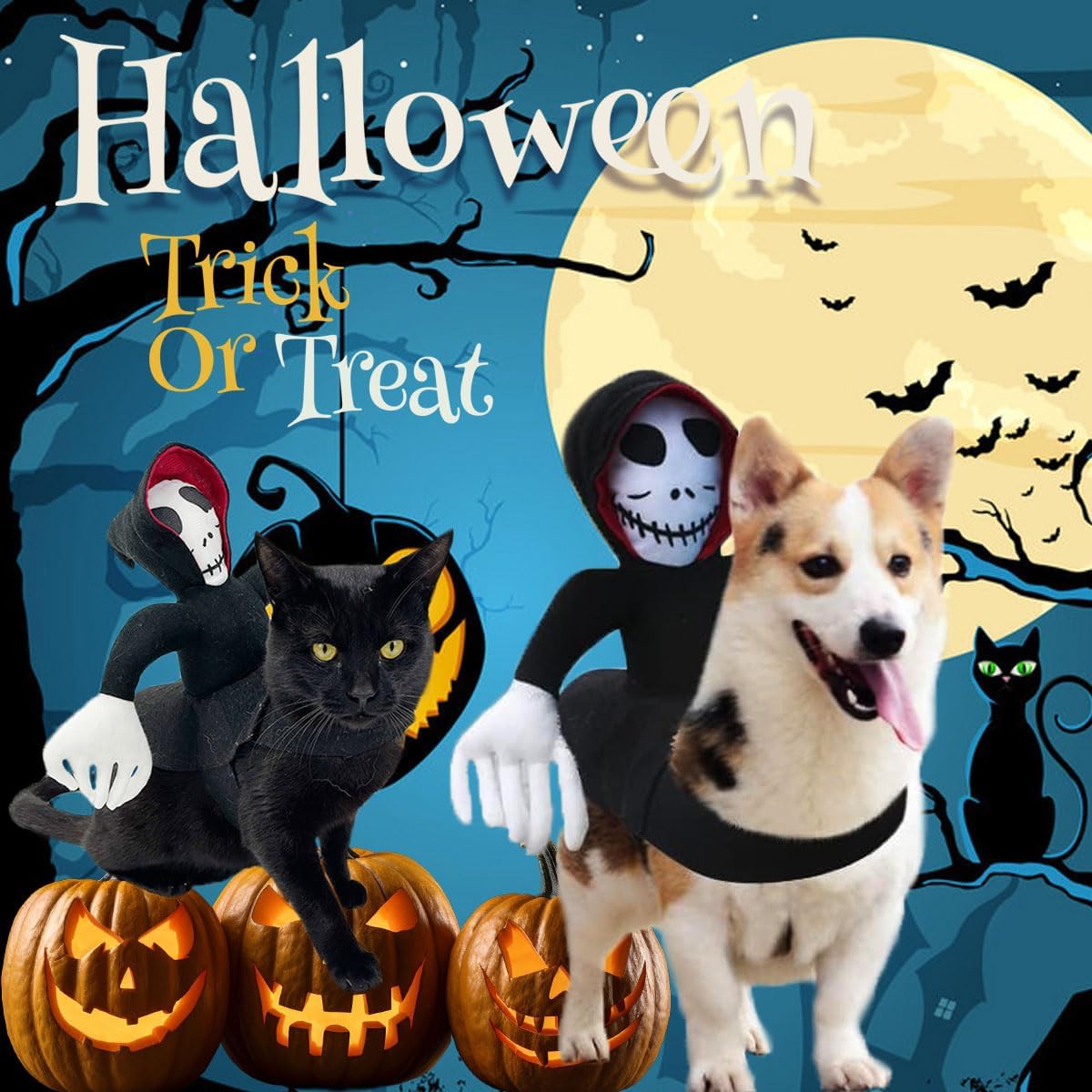 Dog Costumes Halloween Funny Dog Ghost Riding Costumes Novelty Pet Ghost Saddle Apparel Grim Reaper Rider Style Outfit for Small Medium Dogs Cats (Small)