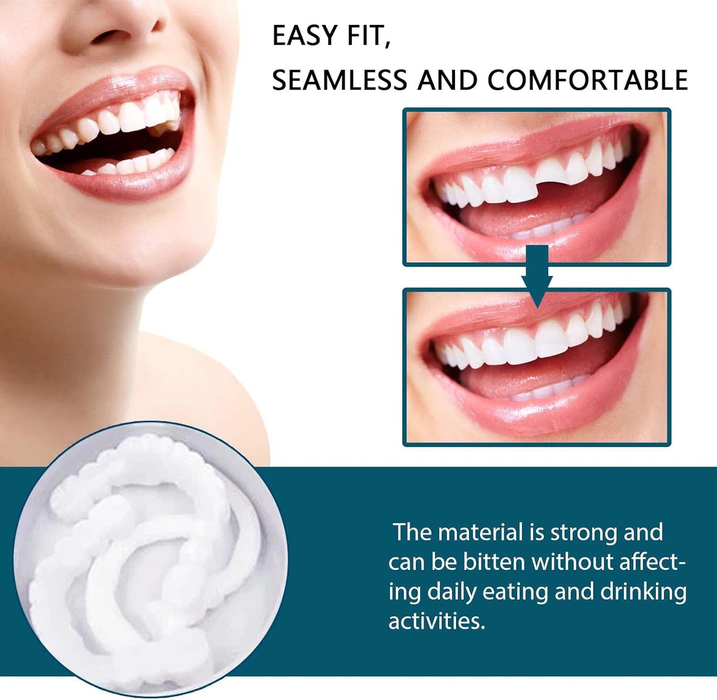Temporary Teeth Perfect Cover,Adjustable Snap On,Moldable False Teeth for Beautiful Smile,Nature and Comfortable