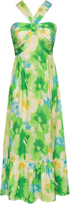GRACE KARIN 2025 Women's Criss Cross Halterneck Sleeveless Summer Floral Print Flowy A Line Maxi Dress