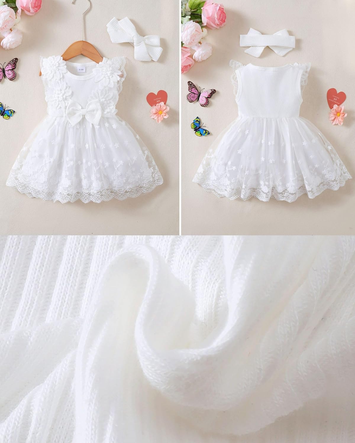 Renotemy Baby Girl Flower Dress Summer, Tutu Tulle Boho Princess Wedding Birthday Party Dresses for Infant Girls 0-18 Months