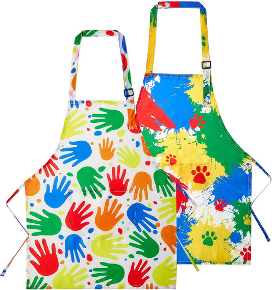Lictin 2 Pack Kids Apron Girls Boys for Cooking, Waterproof Art Apron with Pockets for Kids Painting Cooking Baking