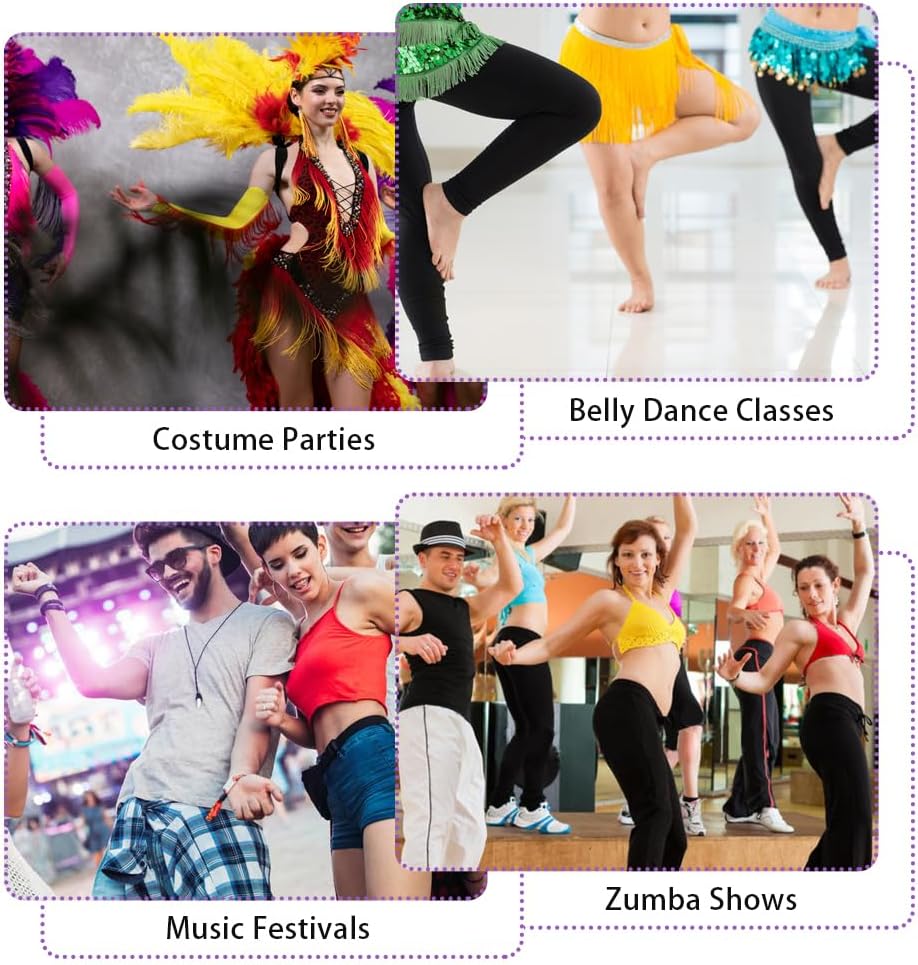 SITAKEGS Belly Dance Hip Scarfs,Girls/Women's Wave Shape Skirts Wrap with Sequin,Purple Chiffon Tassel Skirt Waist Costume Belt for Festival Club Summer Beach Dance