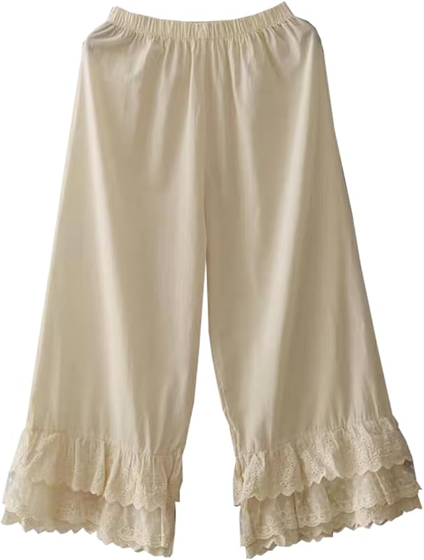 Vintage Lace Pettipants Slips Embroidery Flower Womens Lightweight Cotton Linen Bloomer Shorts Lounge Short Pants