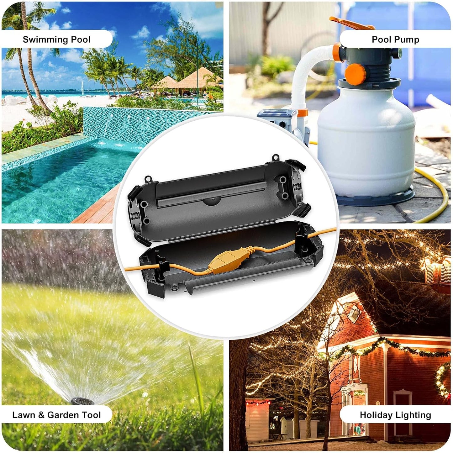 Iwillink 4 Pack Outdoor Extension Cord Safety Cover with Waterproof Seal, Weatherproof Power Cord Cover, Protect Outdoor Outlet, Christmas Holiday Decoration Light - Black