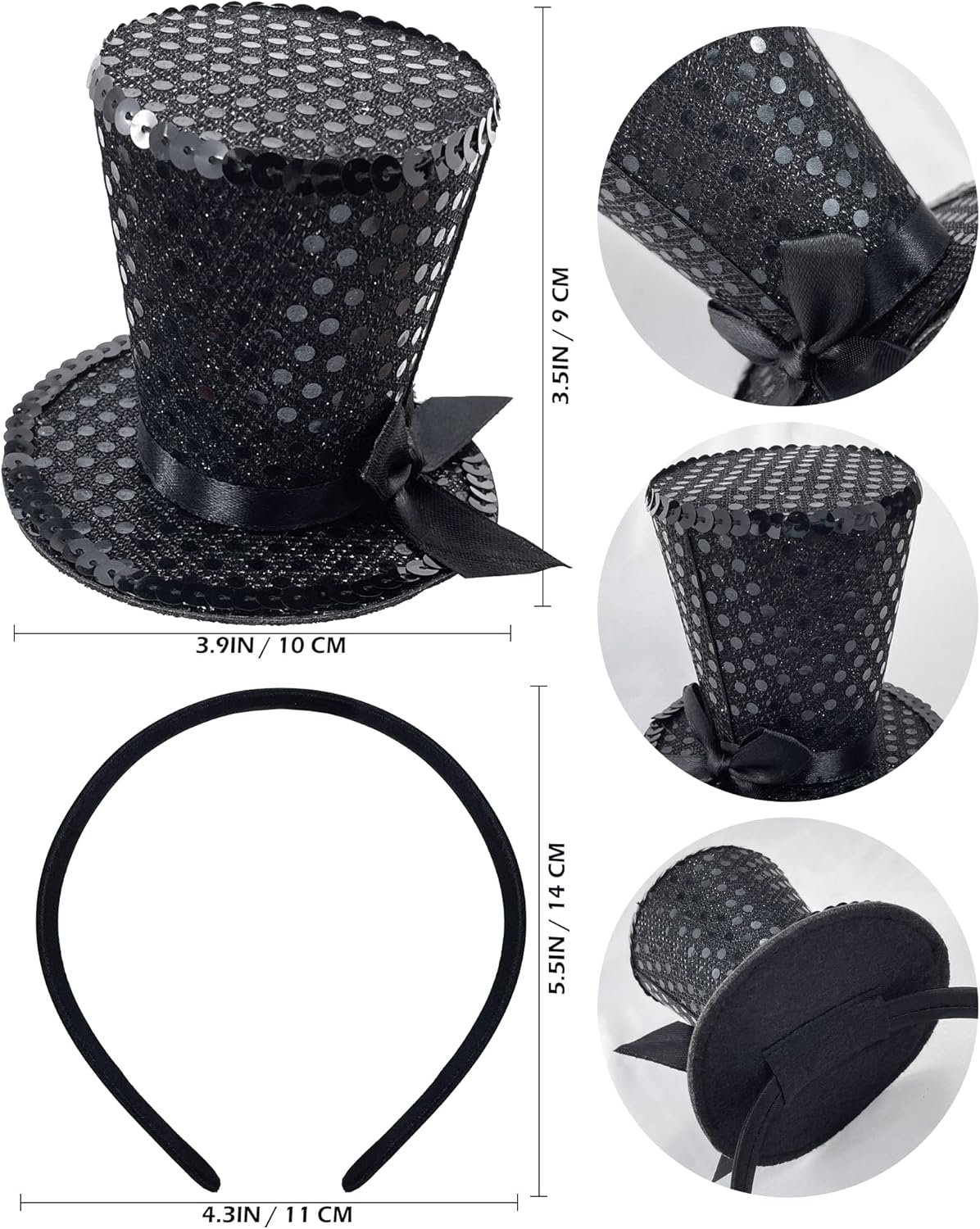 Mini Top Hat Headband Sequins Tea Party Headpiece Fascinator 1920s Gatsby Party Costume Accessory for Women Lady Gril