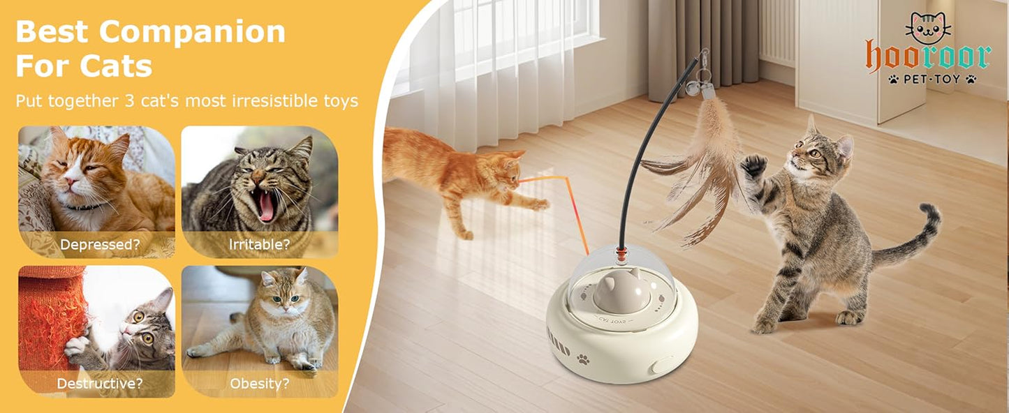 hooroor Laser Cat Toy for Indoor Cats,2 in 1 UFO-Vehicle Automatic Motion with Feather,Rechargeable Electronic Smart Sensor,Interactive Toys for Bored Cats\/Kittens\/Dogs,Ideal Gift for Pet Lover