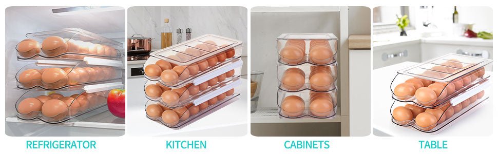 Egg Holder for Fridge, Automatic Rolling Egg Container for Refrigerator, Stackable Fridge Organizers and Storage with Lid, Clear Plastic Egg Dispenser & Tray (2 Tier) - TrendyLookz