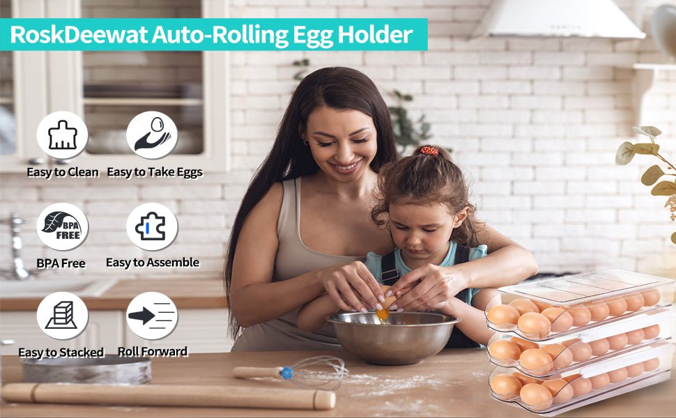 Egg Holder for Fridge, Automatic Rolling Egg Container for Refrigerator, Stackable Fridge Organizers and Storage with Lid, Clear Plastic Egg Dispenser & Tray (2 Tier) - TrendyLookz