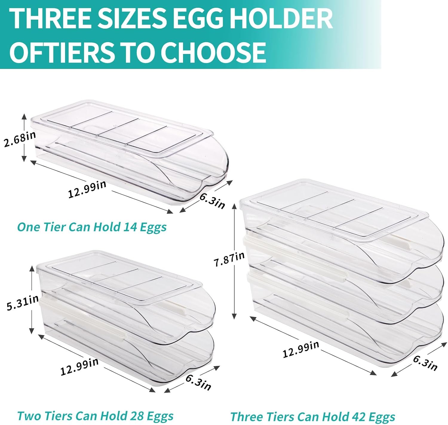 Egg Holder for Fridge, Automatic Rolling Egg Container for Refrigerator, Stackable Fridge Organizers and Storage with Lid, Clear Plastic Egg Dispenser & Tray (2 Tier) - TrendyLookz
