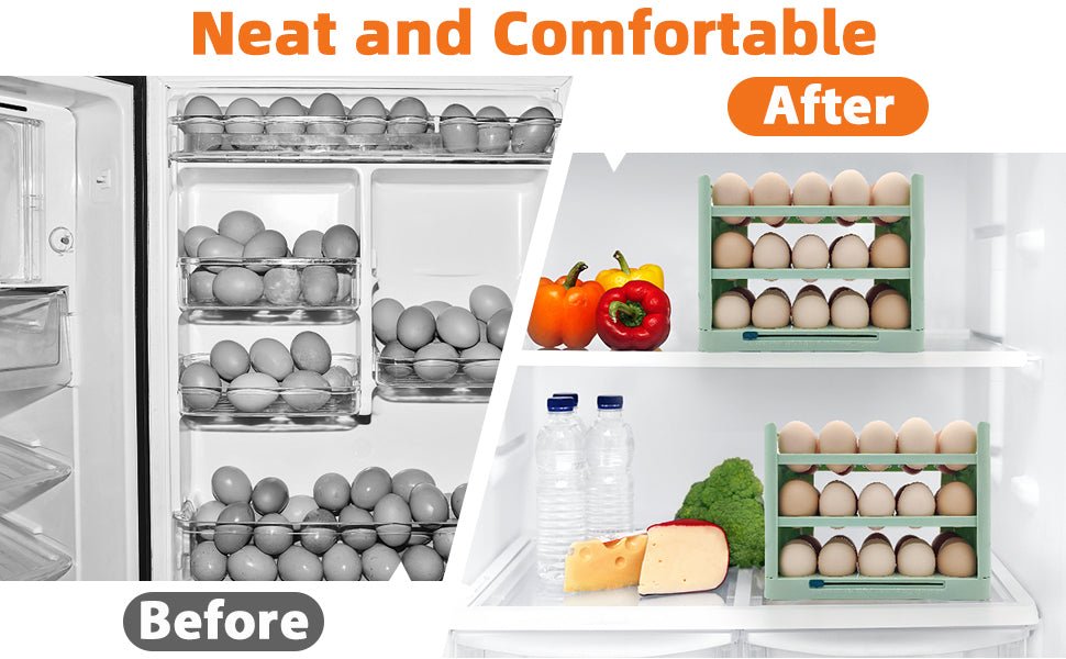 Egg Holder for Refrigerator, 30 Grid Egg Tray 3 Layer Organizer Bins Reusable Egg Container for Refrigerator Side Door Plastic - TrendyLookz