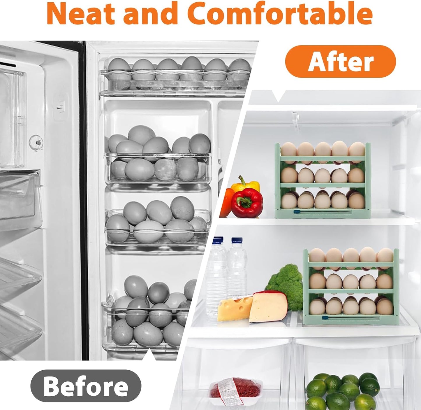 Egg Holder for Refrigerator, 30 Grid Egg Tray 3 Layer Organizer Bins Reusable Egg Container for Refrigerator Side Door Plastic - TrendyLookz