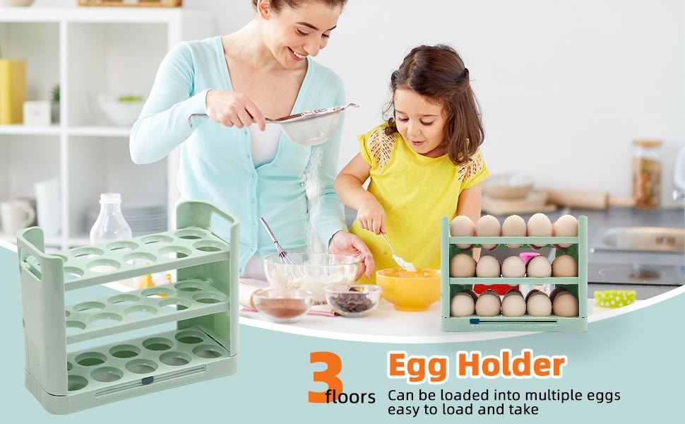 Egg Holder for Refrigerator, 30 Grid Egg Tray 3 Layer Organizer Bins Reusable Egg Container for Refrigerator Side Door Plastic - TrendyLookz