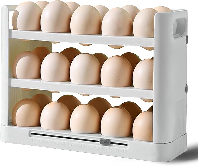 Egg Holder for Refrigerator, 30 Grid Egg Tray 3 Layer Organizer Bins Reusable Egg Container for Refrigerator Side Door Plastic - TrendyLookz