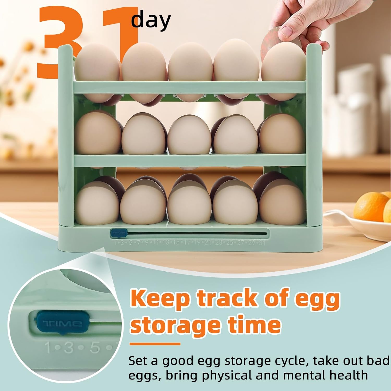 Egg Holder for Refrigerator, 30 Grid Egg Tray 3 Layer Organizer Bins Reusable Egg Container for Refrigerator Side Door Plastic - TrendyLookz