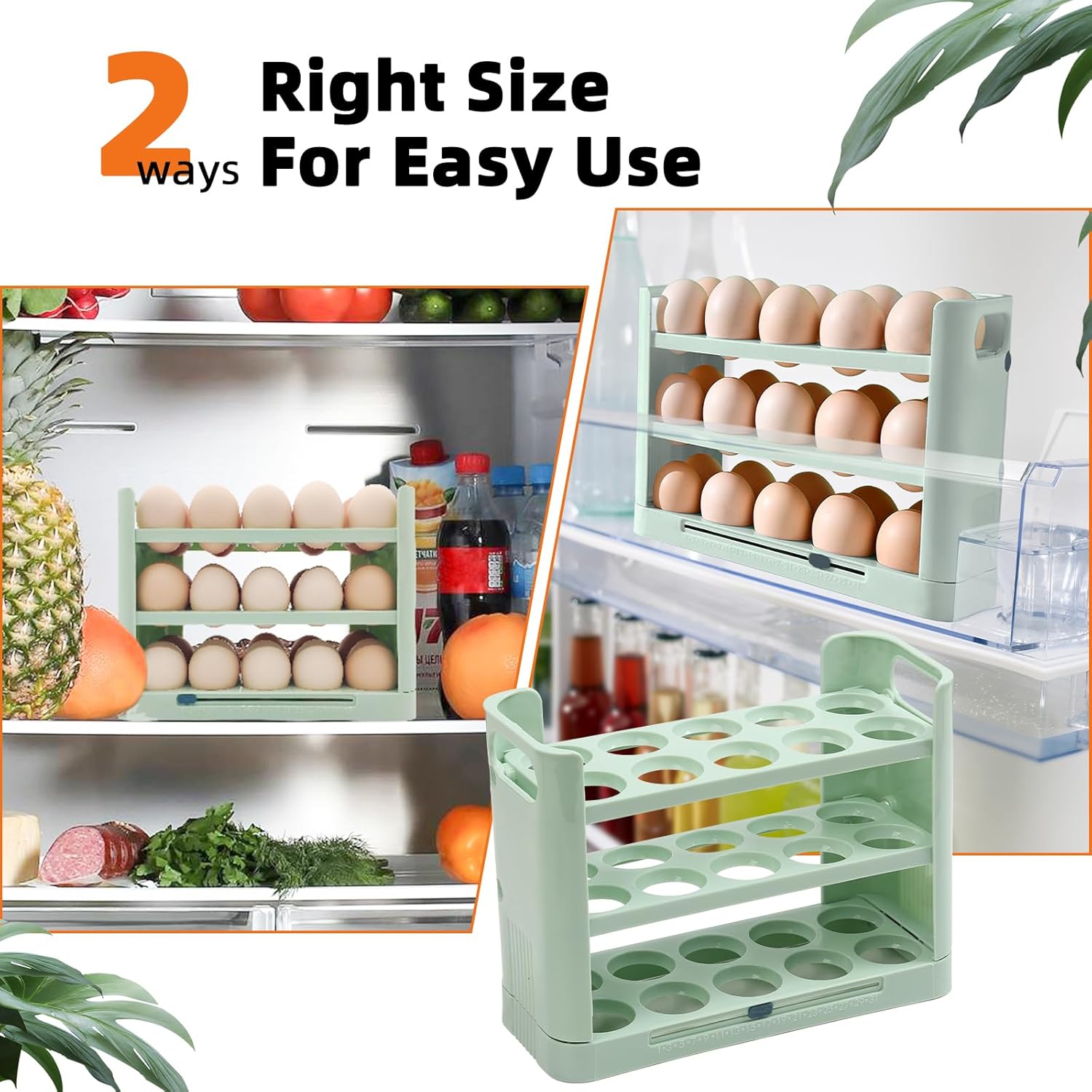 Egg Holder for Refrigerator, 30 Grid Egg Tray 3 Layer Organizer Bins Reusable Egg Container for Refrigerator Side Door Plastic - TrendyLookz