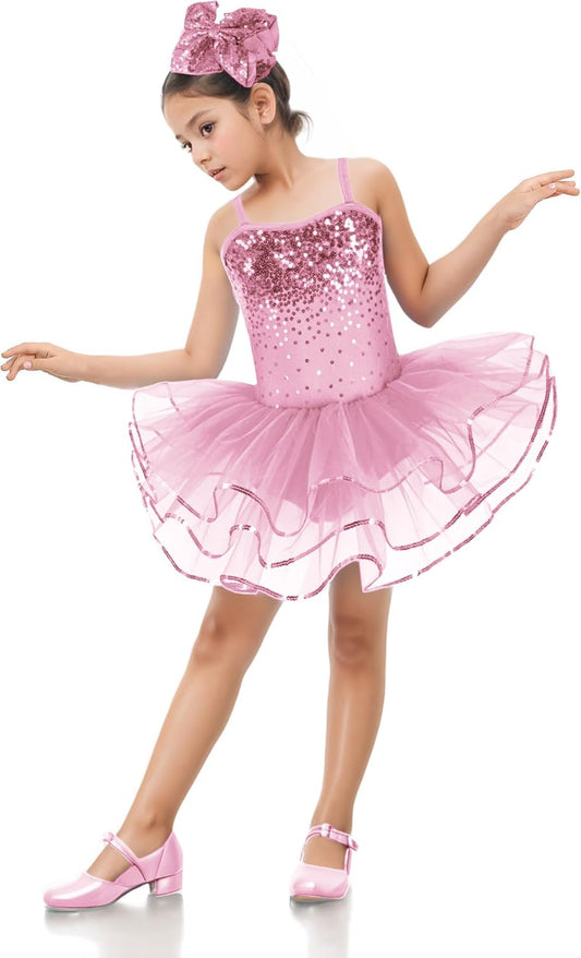 Enchanta Olivia Girls Sequin Leotard Dress Costumes. Ballet Leotards Tutu Dress Ballerina Outfit Dance Costume for Kids - TrendyLookz