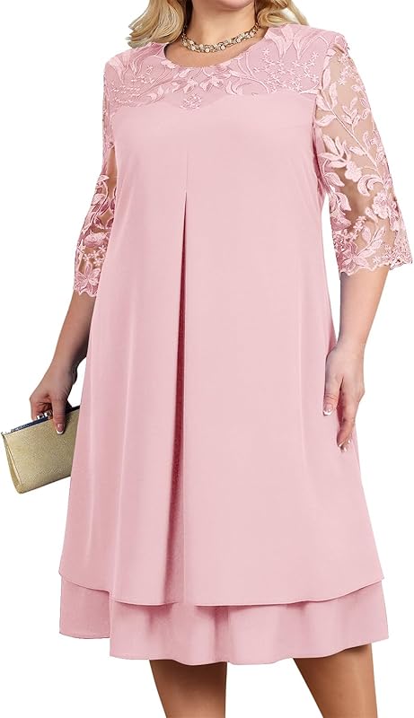 shownicer Femmes Robe Manches 3/4 Grande Taille Robes Elégante Robe De Soiree Fête Dentelle Robe de Soirée Cérémonie Cocktail Mariage