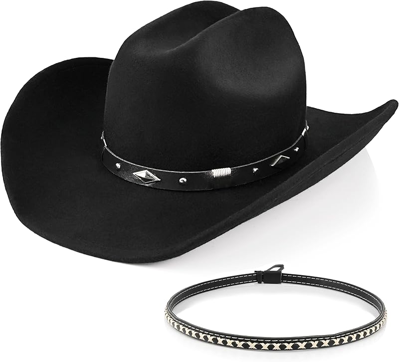 100% Wool Western Cowboy Hat for Men Women Classic Fedora Hat Felt Cowgirls Hats with Two Decorative Bands
