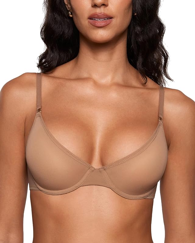 INLYRIC Women's Cosnufy Sheer Balconette Bra Demi Unlined Plunge Mesh See Through Sexy Bras Underwire