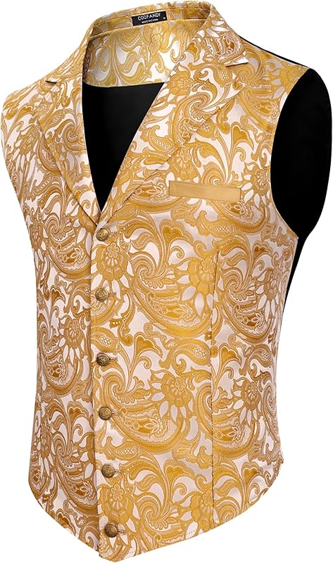 COOFANDY Mens Suit Vest Paisley Floral Victorian Vests Gothic Steampunk Formal Waistcoat Tuxedo Vests with Notched Lapels