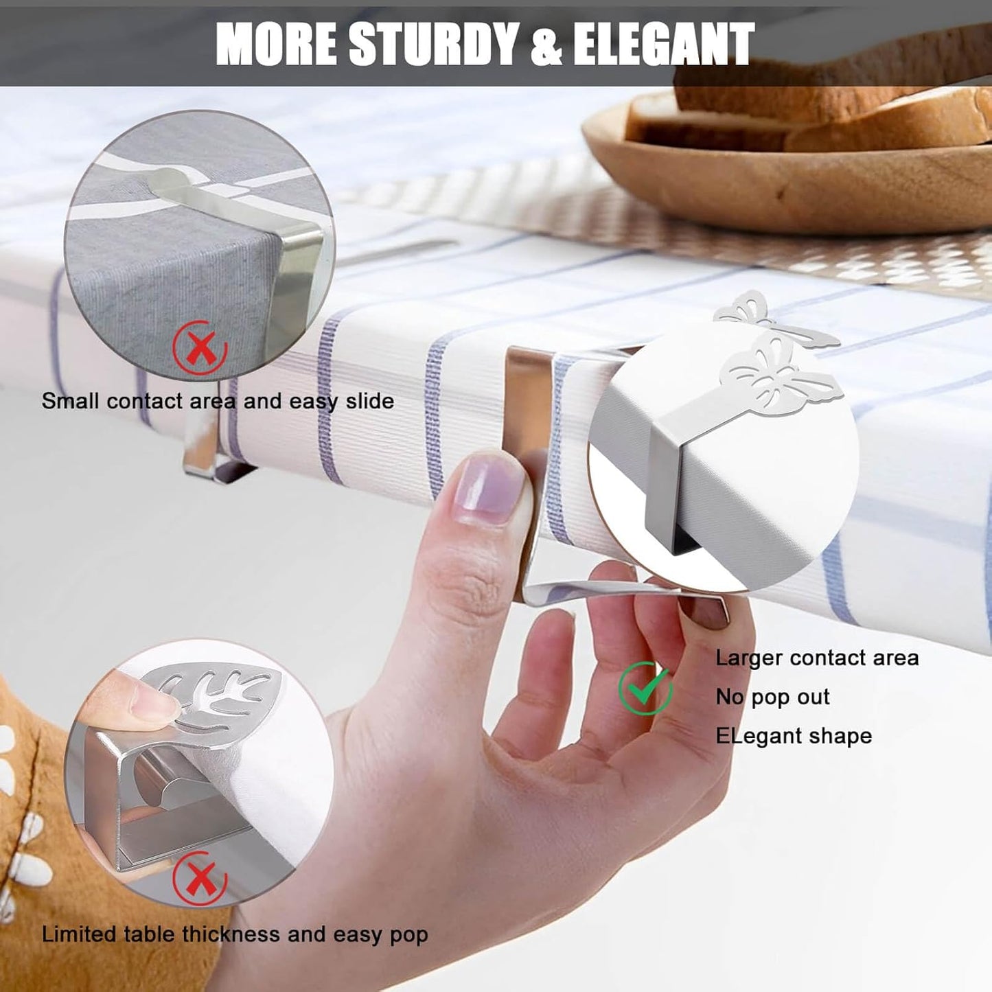 Tablecloth Clips for Outdoor Thick Tables 10 Pack, Butterfly Picnic Table Cloth Holder Clip Indoor, Heavy Duty Stainless Steel Cover Clamp for Party Wedding Home Restaurant Camping Accessories
