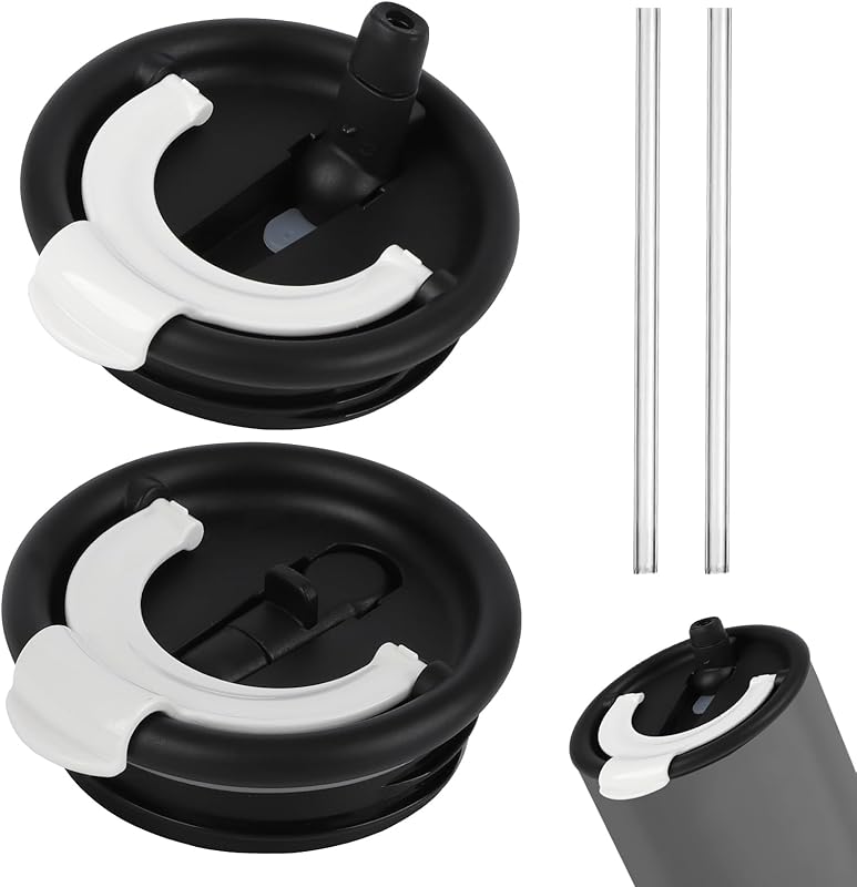 2 Pack Flip Straw Replacement Lids，40 OZ Tumbler Lid Replacement for Stanley Quencher，with 2 Straws, Dual Drinking Outlets, Compatible with Stanley Cup Accessories Spill Proof Tumbler Lids for (Ivory)