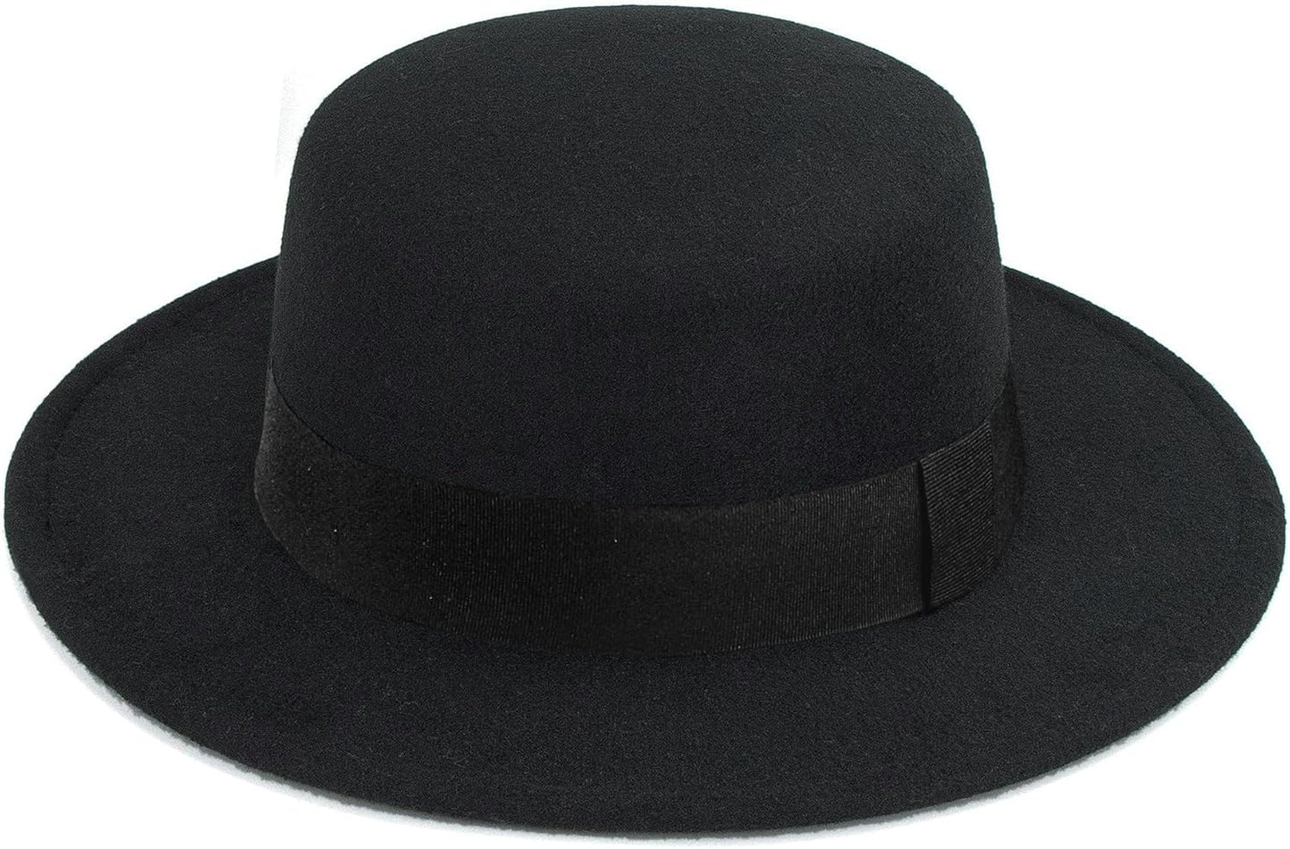 Classic Black Flat-Top Fedora Hat Wide-Brim Pork-Pie Hat Boater Hat Church Dery Cap for Women Men