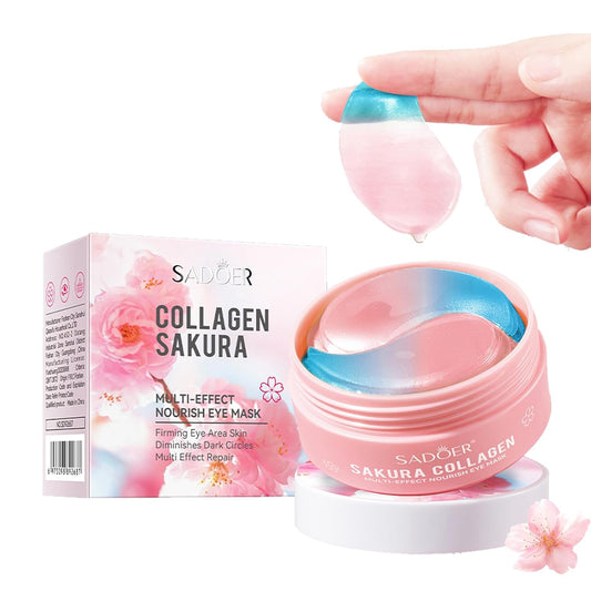 Sakura Eye Masks, 30 Pairs Collagen Gel Under Eye Patches, Crystal Eye Masks Reduce Wrinkles and Dark Circles, Moisturizing & Anti-Aging Reducing Eye Wrinkles Skincare
