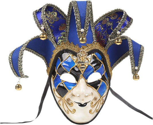 Venetian Full Face Mask for Cosplay, Masquerade, Carnival, Halloween - Blue Plaid Eye Design, Synthetic Material, 17.32 X 6.29 X 3.93 Inches