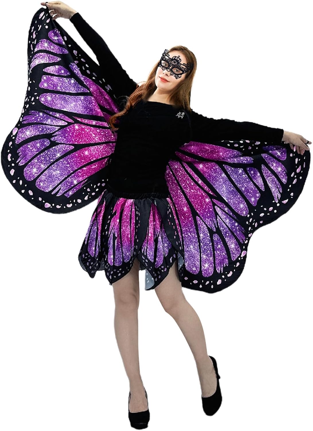 Butterfly Costumes for Women - Double-Sided Printing Butterfly Wings Cape with Skirt for Adults Halloween Costumes