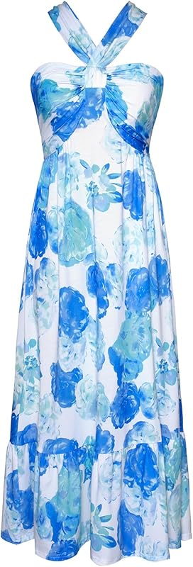 GRACE KARIN 2025 Women's Criss Cross Halterneck Sleeveless Summer Floral Print Flowy A Line Maxi Dress