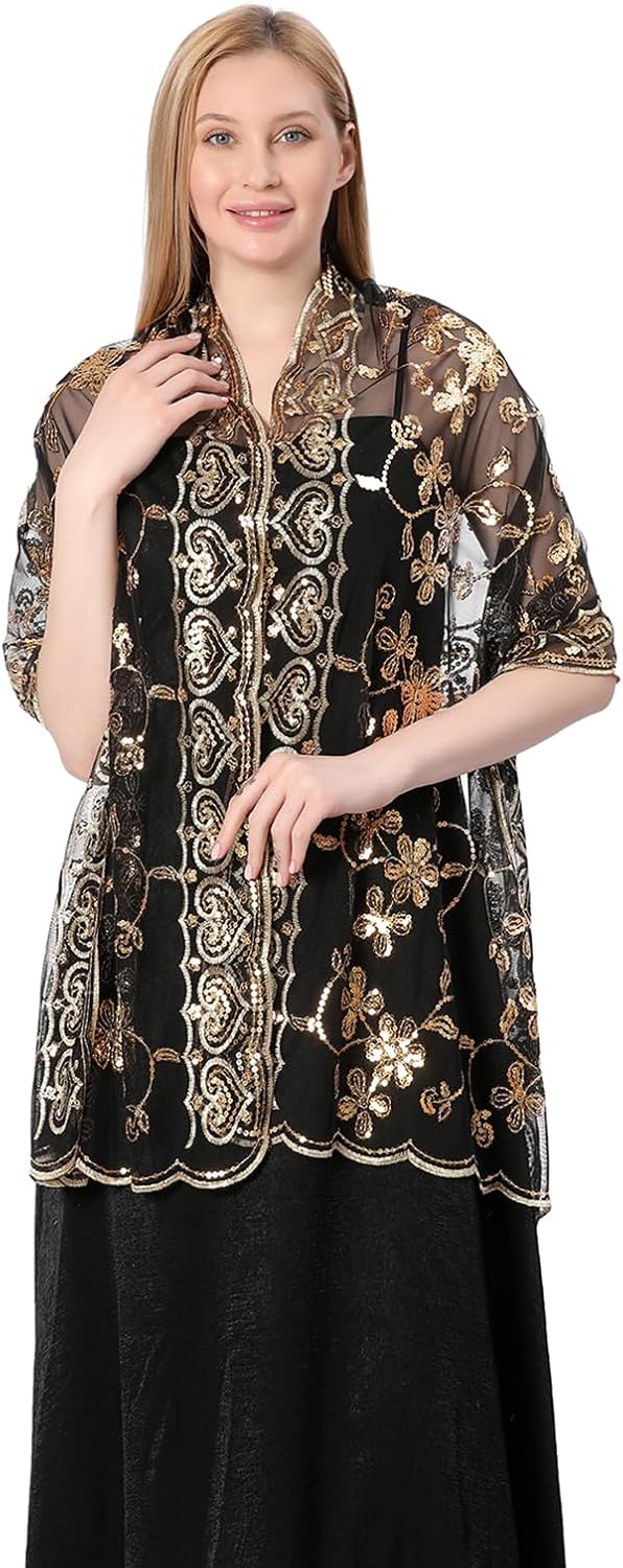 Shawls and Wraps for Evening Dresses,Women Formal 1920s Sequin Flower Sheer Shawls and Wraps for Wedding-