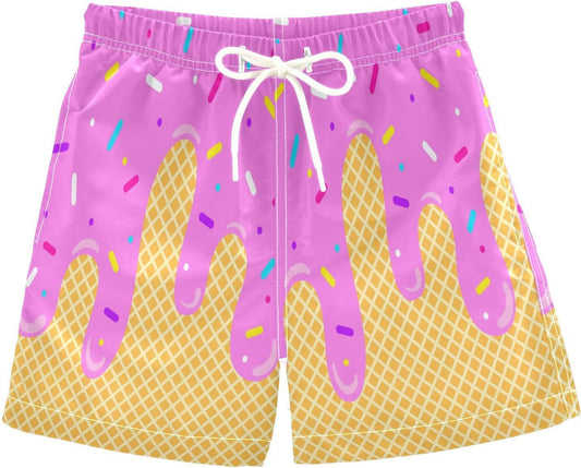 Ice Cream Boy Swim Trunks Waffle Or Cone Quick Dry Bathing Suit Swimsuit,Toddler Beach Board Shorts 2-16Years