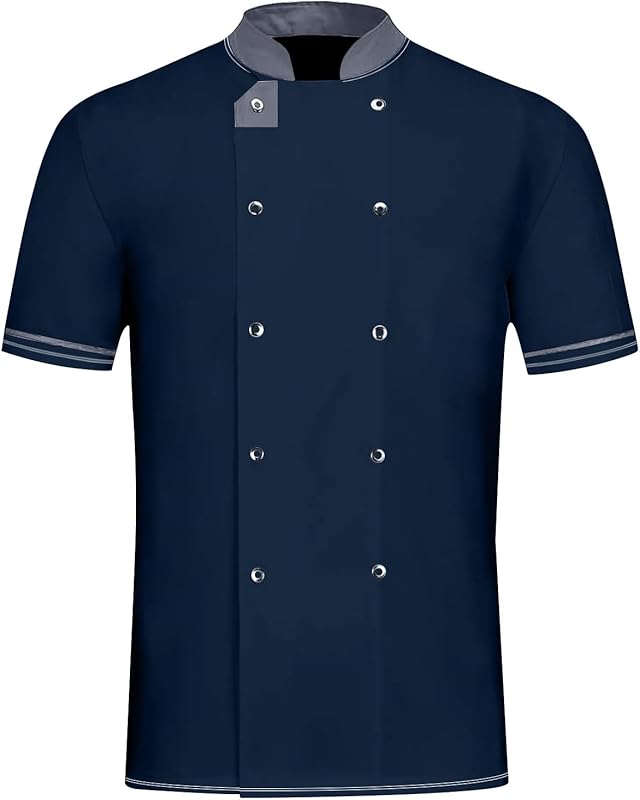 Unisex Chef Coat Short Sleeve Cook Shirts Buttons Restaurant Kitchen Food Service Uniform Chef Jacket for Men Women