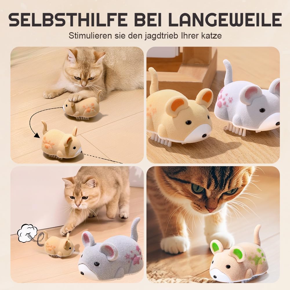 Katzenspielzeug Maus Elektrisch, 2025 Neu Interactive Electric Hamster Cat Toy, Selbst bewegen Hindernisse vermeiden Interaktives Katzenspielzeug Selbstbeschäftigung (Gelb + Kaki + Grau)