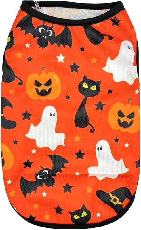 Dog Clothes Cat Halloween Shirt Pet Funny Light Weight Tank Tops Doggy Outfit Halloween Clothes for Dogs Cats Black01 X-Small
