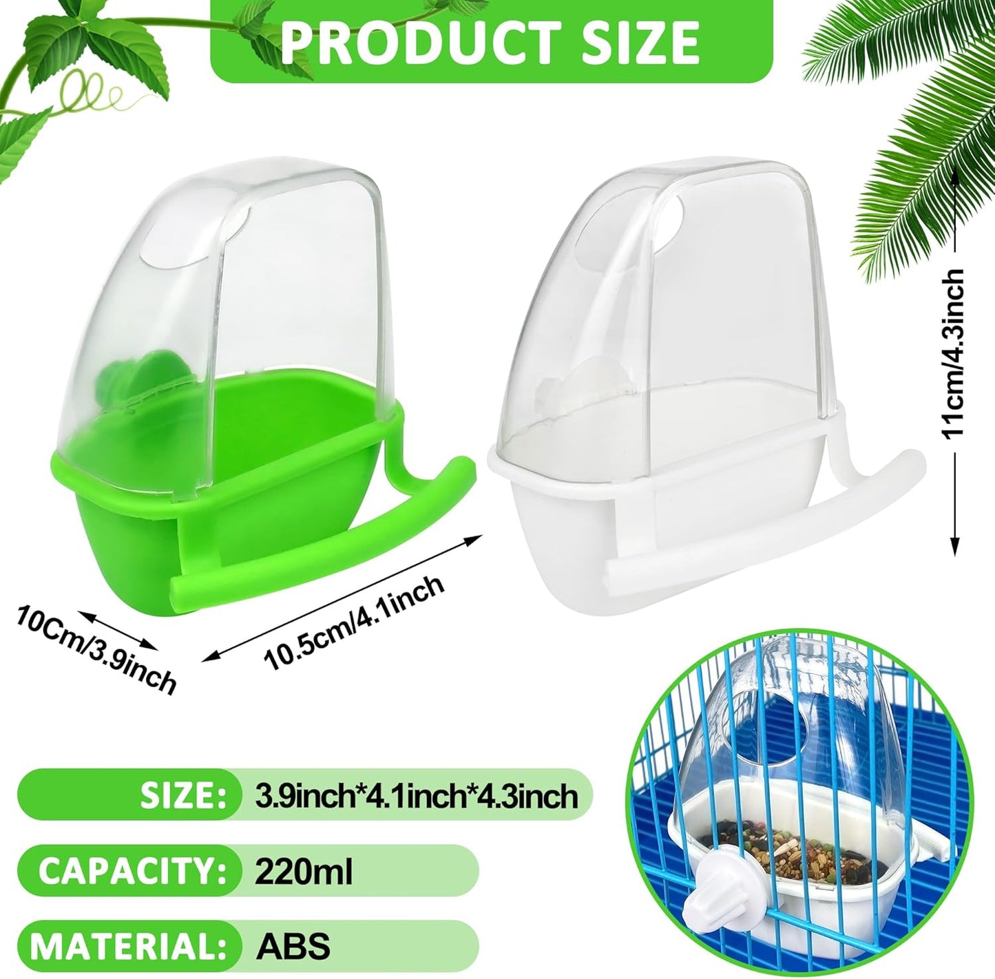 2Pcs Birds Water Dispenser, Parrot Feeder Hanging Bird Food Bowl, Cage Accessories for Parakeet, Budgies, Lovebirds