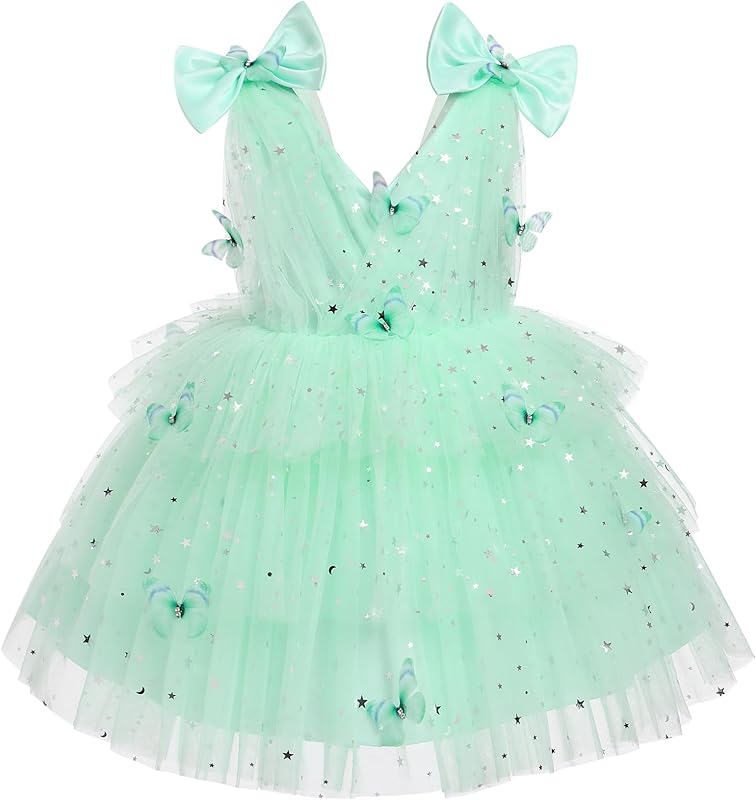 IMEKIS Toddler Girls Butterfly Birthday Dress Rainbow Tulle Formal Wedding Party Ruffle Tutu Dresses Photo Shoot
