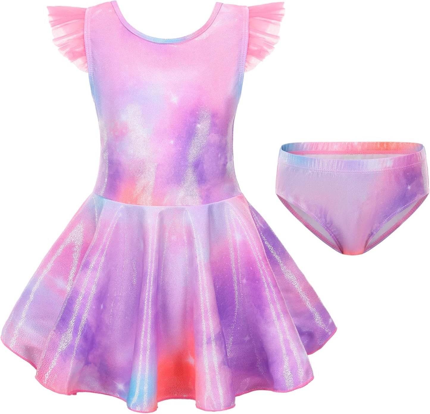 Girl One Piece Swimsuit with Short Modest Beach Swim Dress Printed Skirted Bathing Suit