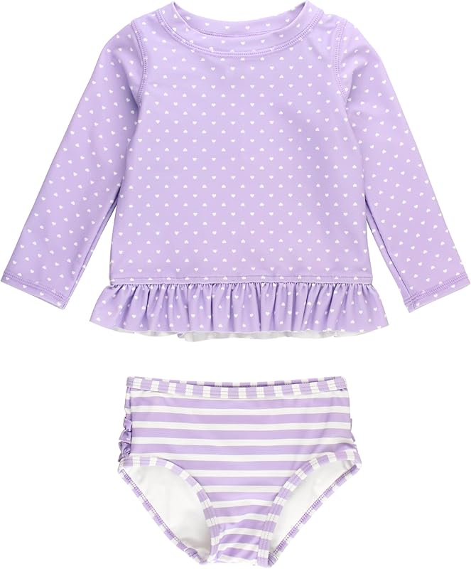 RuffleButts Baby/Toddler Girls Long Sleeve Rash Guard UPF50+ Sun Protected Bikini Swimsuit
