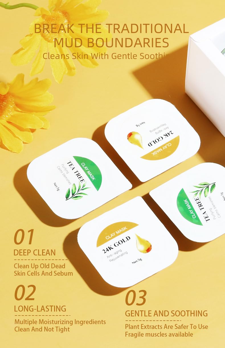 Organic Clay Mask Kit Private Label Turmeric Green Tea Pink Rose Face Mud Clay Mask Facial Mask For Acne Skin (SET 02)
