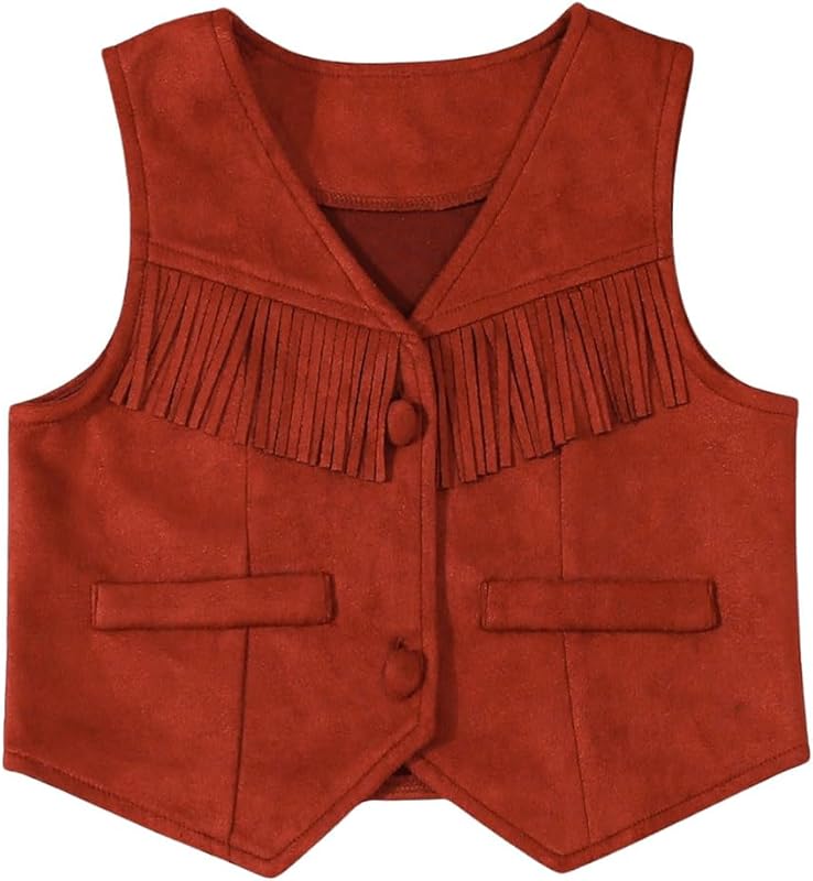Verdusa Girl's Western Fringe Crop Vest 70s Hippie Boho Tassels Cowgirl Jacket