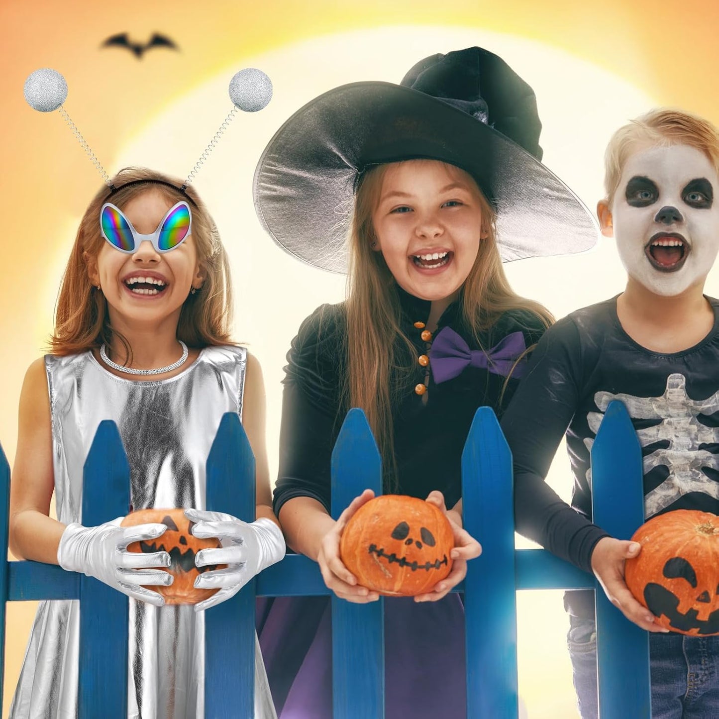 Xtinmee 5 Pcs Halloween Alien Costume Set Metallic Dress Sunglasses Necklace Headband for Girls Kids