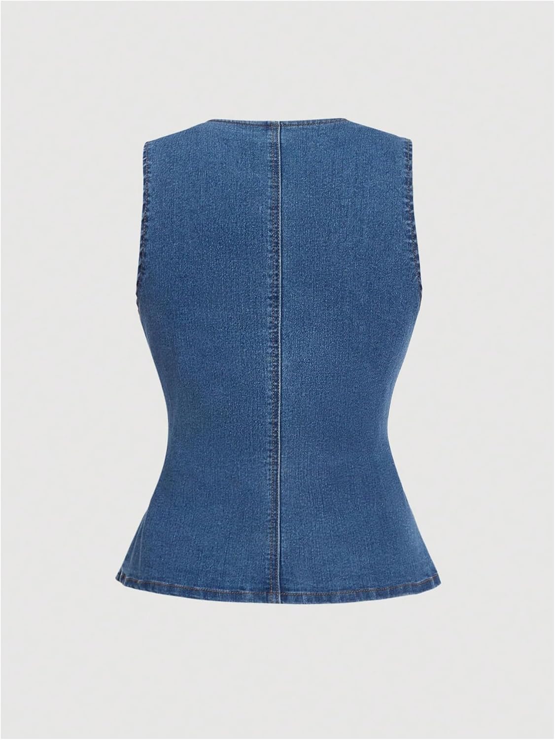 MakeMeChic Women's Denim Vest Top Summer Button Down Sleeveless Jean Jacket Crew Neck Waistcoat
