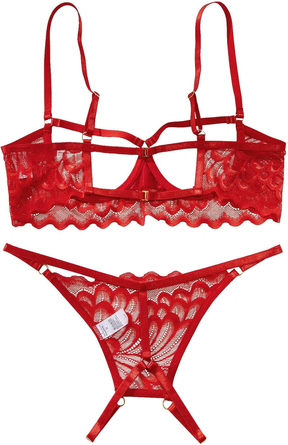 Lilosy Sexy Underwire Floral Lace Sheer Lingerie Set for Women See Through Bra and Panty 2 Piece