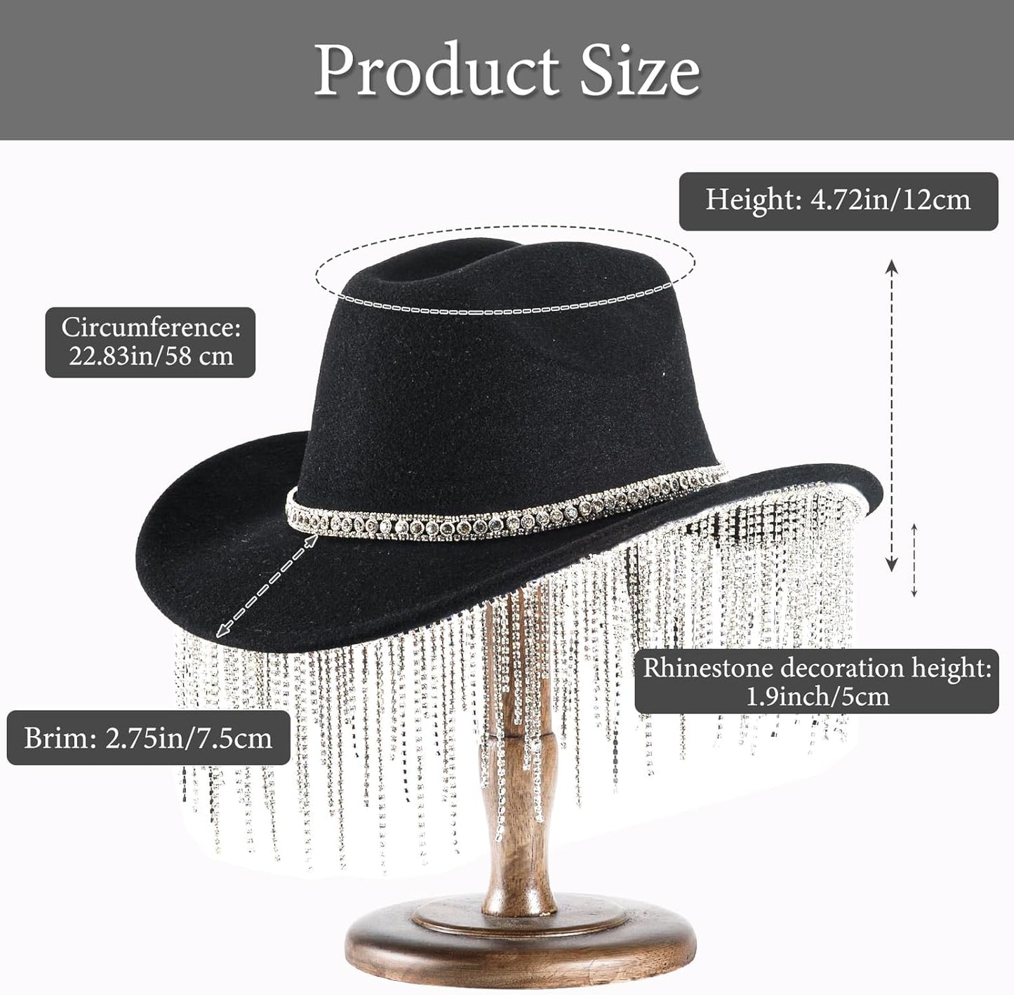 Womens Cowboy Hat Rhinestone Hat Western Cowgirl Hat Wide Brim Diamond-Glitter Size:Medium-Large