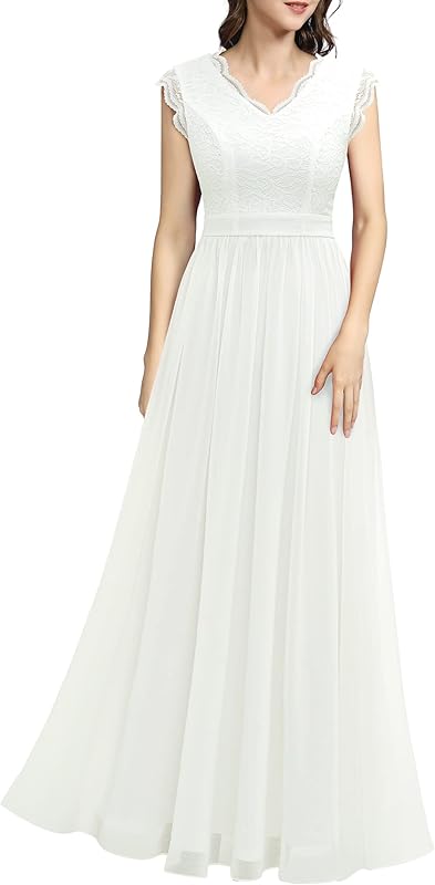 Dressystar Women's V Neck Sleeveless Lace Bridesmaid Dress Wedding Party Gown