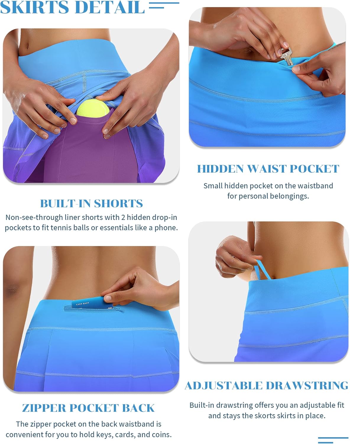 Ganado Tennis Skorts Skirts for Women with 4 Pockets Pleated Golf Skirt High Waisted Athletic Skort Workout Sports Skirt